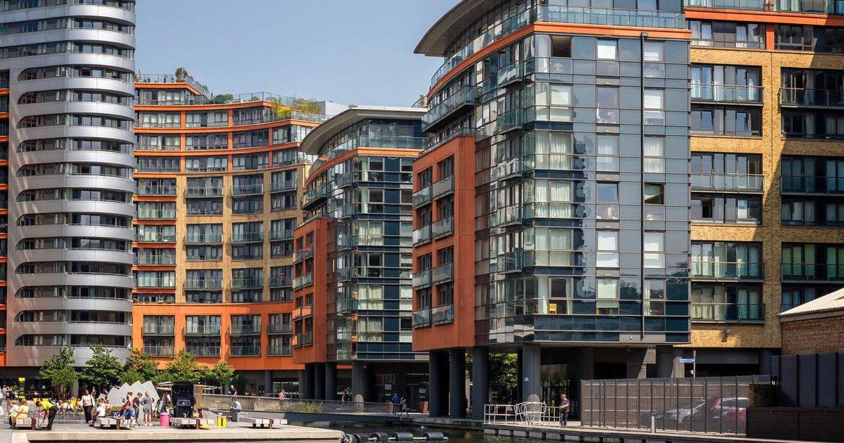 Residential blocks beside a waterway