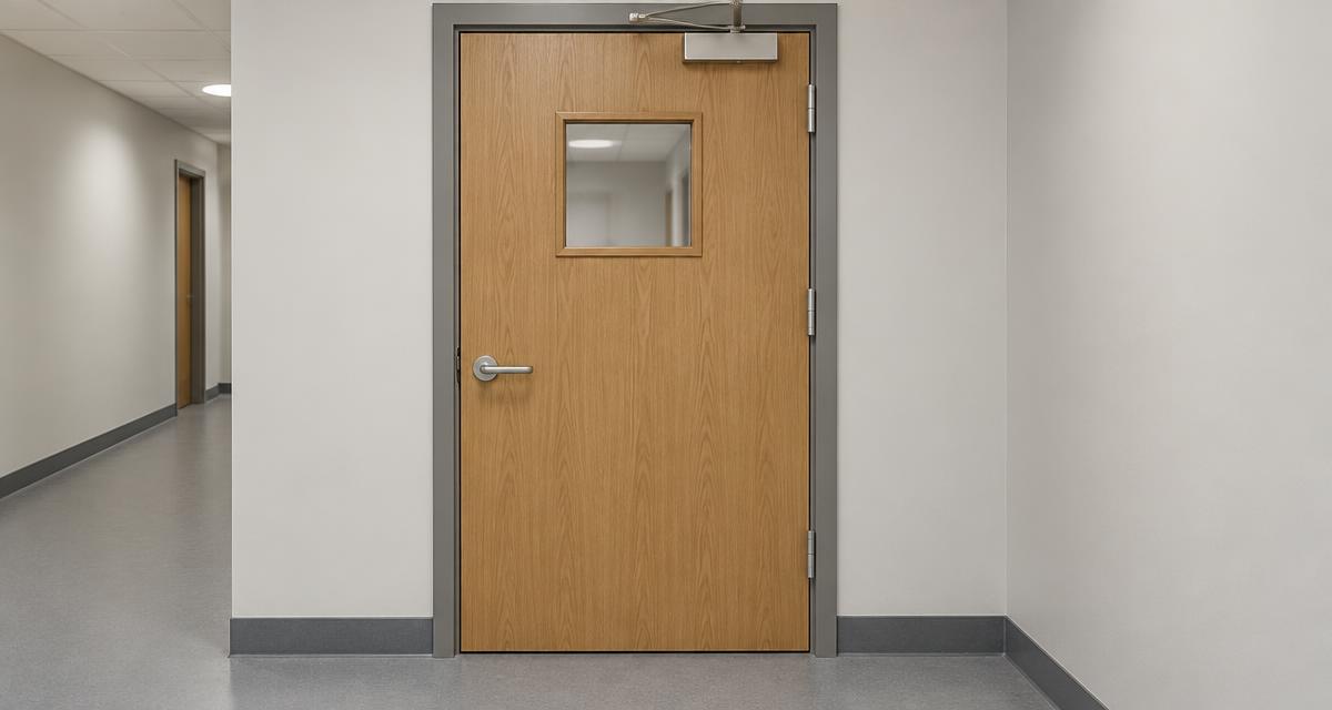A fire door in a corridor